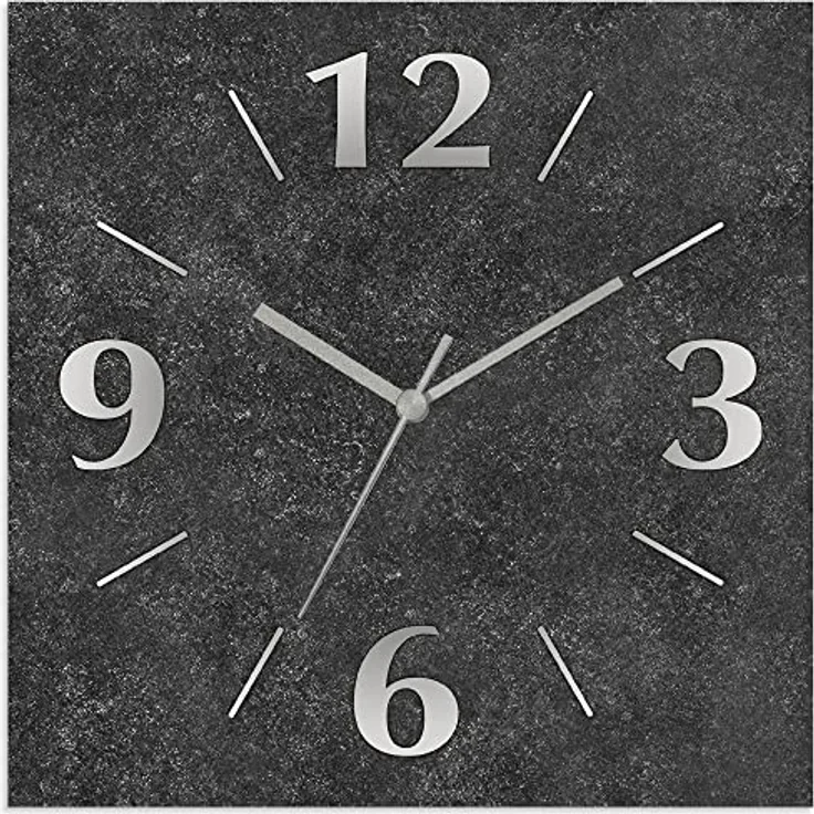 ARTLAND Wanduhr ohne Tickgeräusche Alu Quarzuhr 30x30 cm Quadratisch Lautlos analoge Quarzuhr, 4 Ziffern 30x30 cm Granitoptik Gesteinoptik Anthrazit J4XM