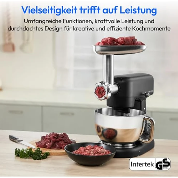 MEDION Digitale Küchenmaschine MD12600, 800 W Gleichstrommotor, Energiesparend, Ultraleise, Digitales Sensor-Touch-Display, 4,6 L Edelstahlschüssel, Inkl. Fleischwolf – Bild 2