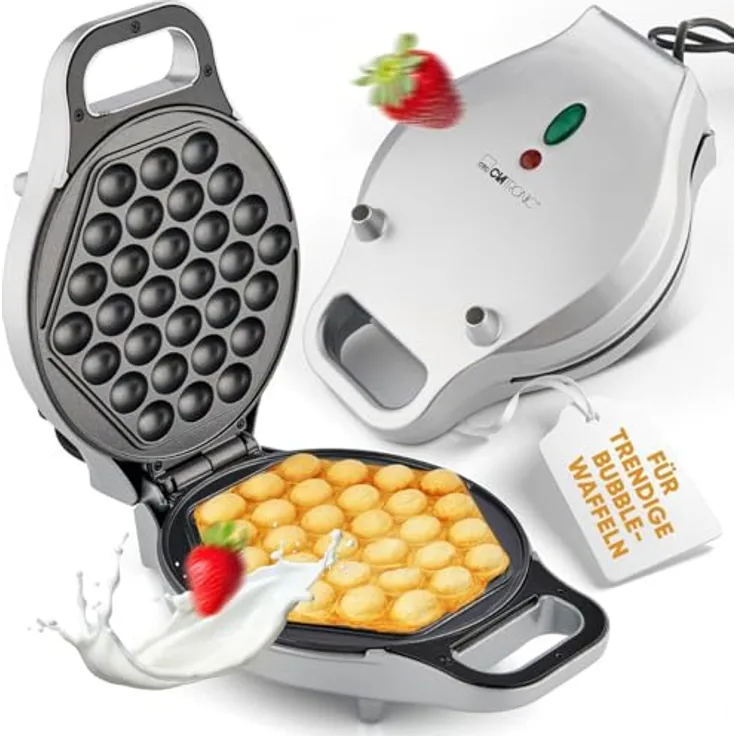 Clatronic WA 3772 Waffelautomat für Bubble-Waffeln, 700W, Überhitzungsschutz, Kontrollleuchte, antihaftbeschichtet, silber