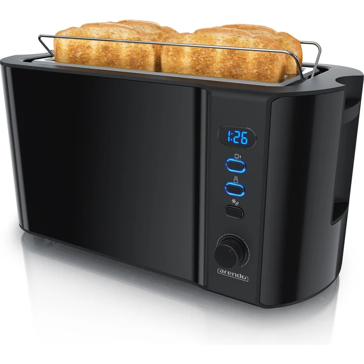 Arendo Toaster Edelstahl, Langschlitz, Display mit Restzeitanzeige, Krümelschublade, 2 lange Schlitze, 4 Scheiben, 1500 W, Defrost Funktion, Wärmeisolierend, mit Brötchenaufsatz – Bild 1