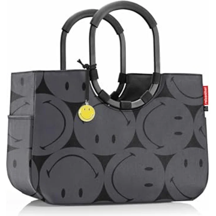 reisenthel Loopshopper Shopper Tasche L, 46 cm, geräumig, grau mit Smiley-Muster, wasserabweisend, innere Reißverschlusstasche – Bild 2
