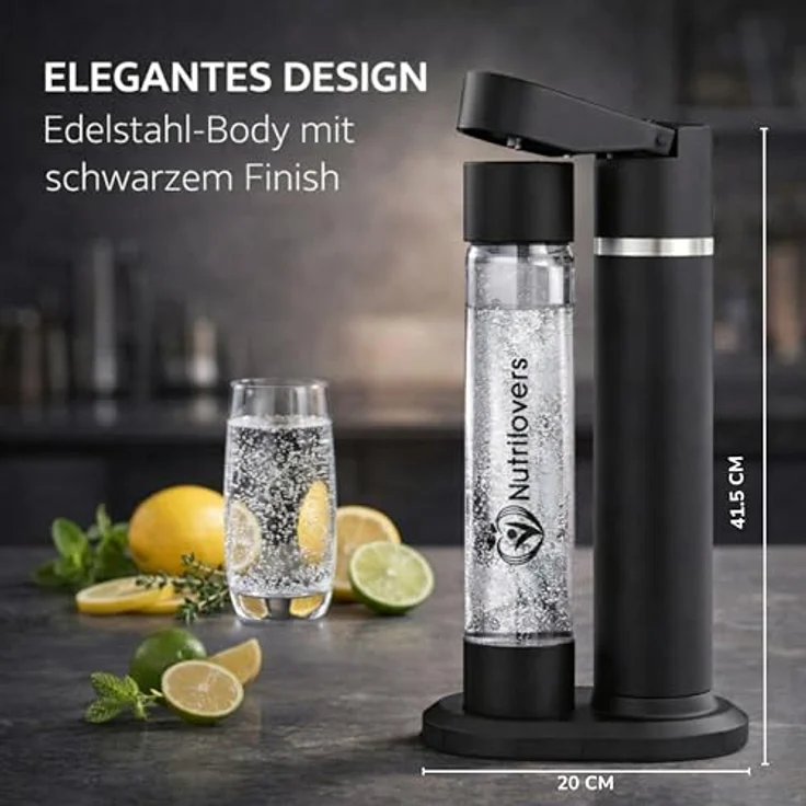 Nutrilovers NUTRI-STREAM Wassersprudler, Edelstahl Schwarz, patentiertes Air-Charge-System, BPA-freie 1L Flasche, individuell einstellbare Sprudelstärke – Bild 2