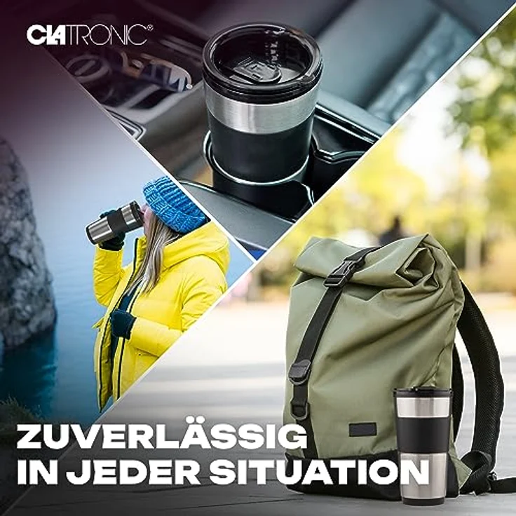 Clatronic 1-Tassen-Kaffeeautomat KA 3733, inkl. doppelwandigem Thermo-Edelstahlbecher, Aromaverschlussdeckel mit Trinköffnung, 400 ml Fassungsvermögen, passend für alle gängigen Getränkehalter – Bild 4