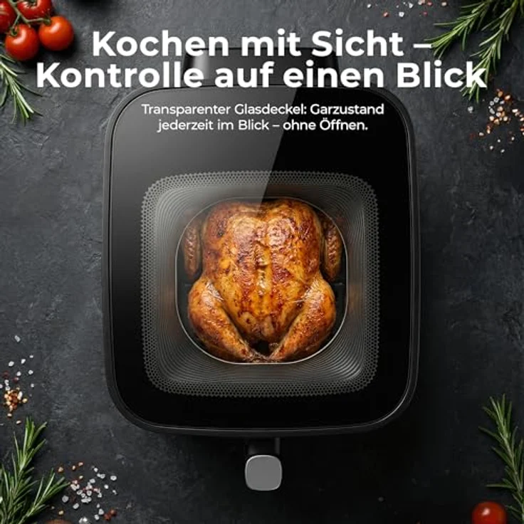 Balter HL-651T Heißluftfritteuse Airfryer, 6,5 L XXL mit Sichtfenster, 12 Programme, inkl. 100 Rezepte, energieeffiziente Friteuse – Bild 3
