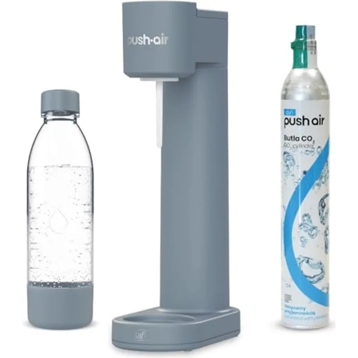 Dafi PushAir Saturator, Wassersprudler mit CO2-Kartusche und 0,7l Flasche aus Stahl, grau