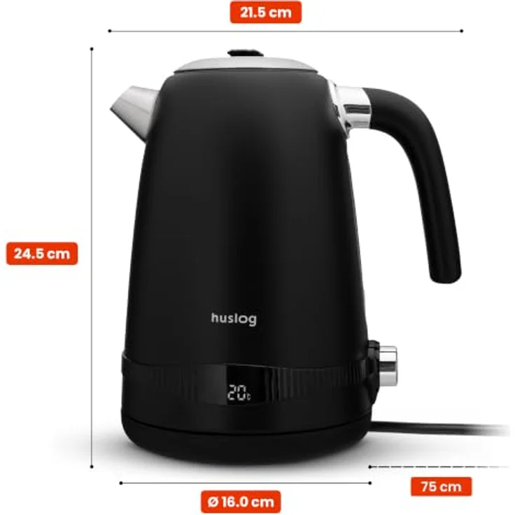 Huslog Elektrischer Wasserkocher Retro Edelstahl mit Temperaturanzeige, 1,7L, 2200W, 7-stufige Temperaturregelung – Bild 8