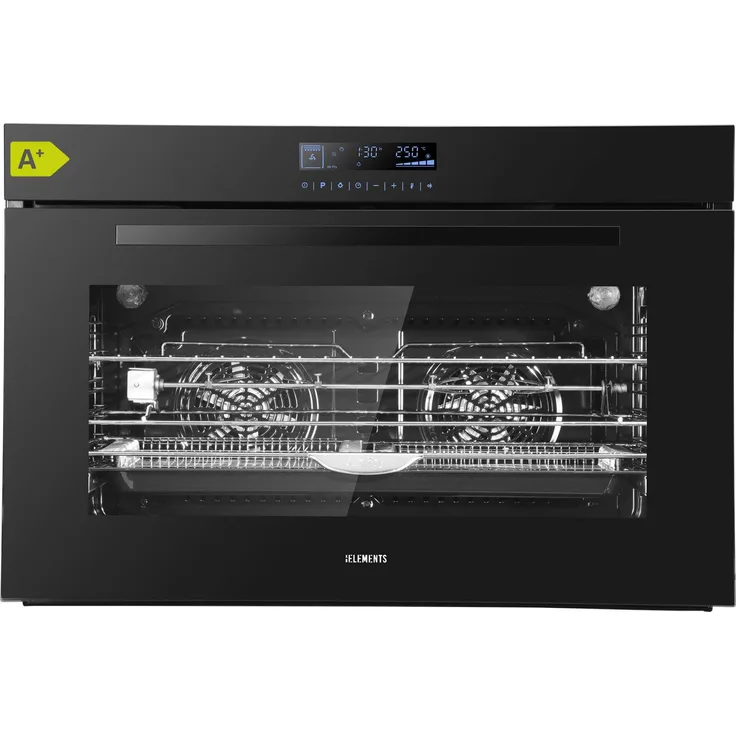 KB ELEMENTS Einbaubackofen 90DV1, 90 cm, 125 Liter, 15 Funktionen, Airfryer, Aqua Clean, Edelstahlrahmen, Schwarz