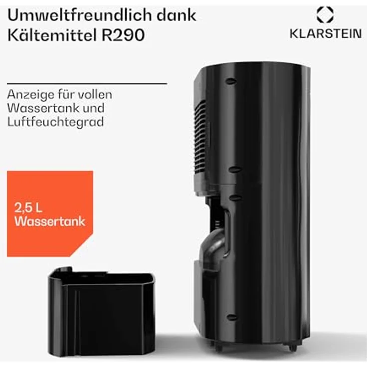Klarstein AeroDry Smart 12l Luftentfeuchter - 12L/Tag, 2.5L Tank, 39dB, WiFi/App/Alexa Steuerung, LED Display, 24h Timer, Carbon Filter, Elektrisch, Schwarz – Bild 5