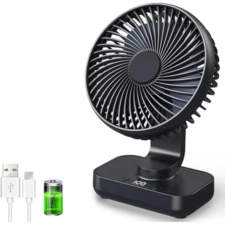 ArsMotin Tischventilator, Automatisch Oszillierend, Leise 30 dB, 4500mAh Akku, USB-C, LED Display, Abnehmbar, 4 Geschwindigkeitsstufen, Klein & Tragbar für Büro und Zuhause – Bild 1
