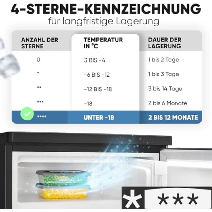 Bomann Kühlschrank mit Gefrierfach KS 7251, klein, leise, 4-Sterne Gefrierfach, schwarz – Bild 3