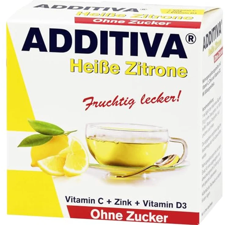 ADDITIVA heiße Zitrone ohne Zucker Sachets, mit Vitamin C, Zink, Vitamin D3, 200 g, farblos – Bild 3