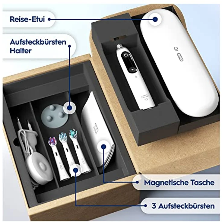 Oral-B iO Series 8 Plus Edition Elektrische Zahnbürste/Electric Toothbrush, PLUS 3 Aufsteckbürsten, Magnet-Etui, 6 Putzmodi, recycelbare Verpackung, Muttertagsgeschenk / Vatertagsgeschenk, white – Bild 3
