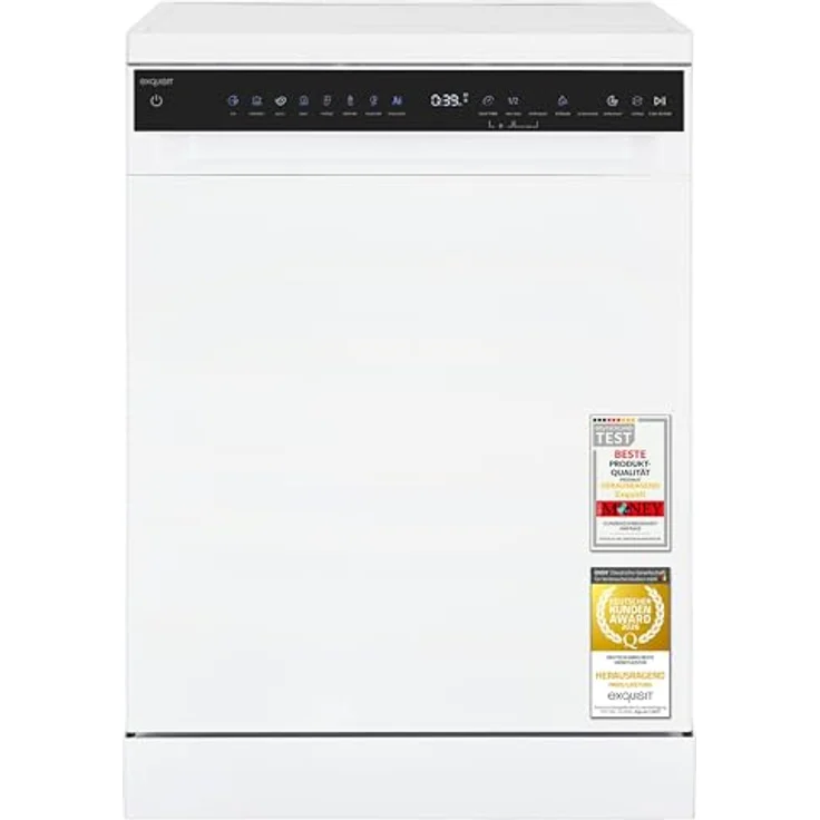Exquisit GSP9616-450B, Stand-/Unterbau-Geschirrspüler mit 16 Maßgedecken, Energieklasse B, 45 dB, 8 Programme, Besteckschublade, halbe Beladung, weiß – Bild 1