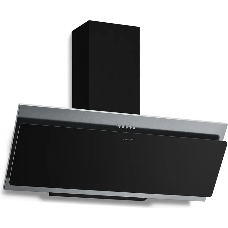 Klarstein Alessia Kopffreihaube - 90cm Dunstabzugshaube, Edelstahl & Schwarzglas, 404 m³/h, A+++, 3 Stufen & Boost, Umluft & Abluft, leise, mit LED-Beleuchtung