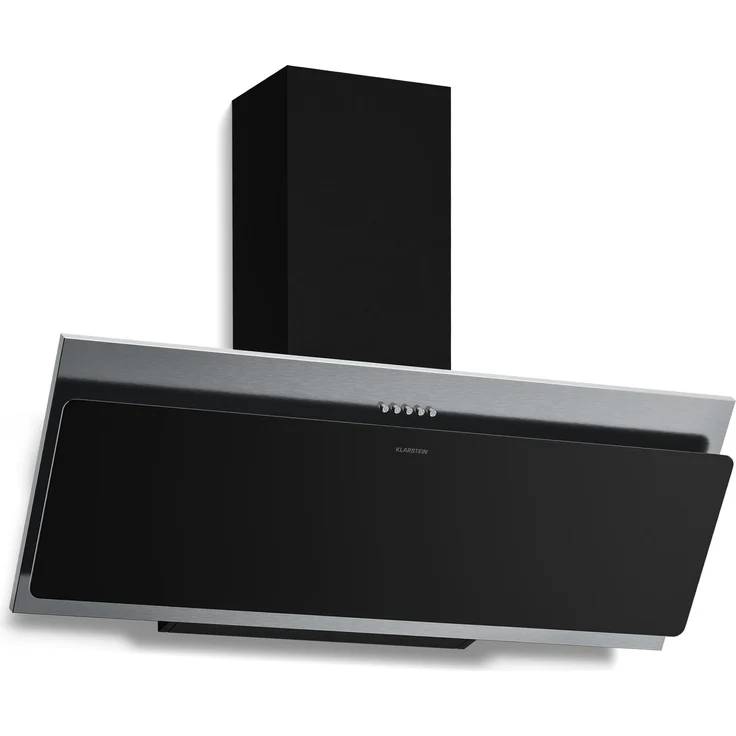 Klarstein Alessia Kopffreihaube - 90cm Dunstabzugshaube, Edelstahl & Schwarzglas, 404 m³/h, A+++, 3 Stufen & Boost, Umluft & Abluft, leise, mit LED-Beleuchtung