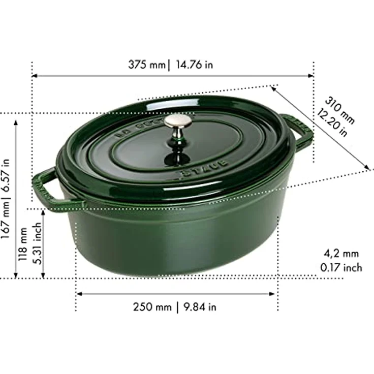 Staub 1103185 Cocotte-Bräter, oval mit Deckel 31 cm, 5,5 L, mit mattschwarzer lierung im Inneren des Topfes, basilikumgrün – Bild 10