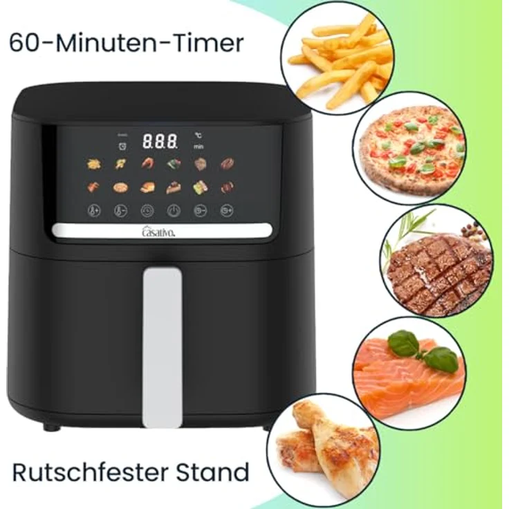 Casativo Heißluftfritteuse CH9693, 1600 W, 11 Programme, 6,5L Volumen, LED-Touch-Display – Bild 4