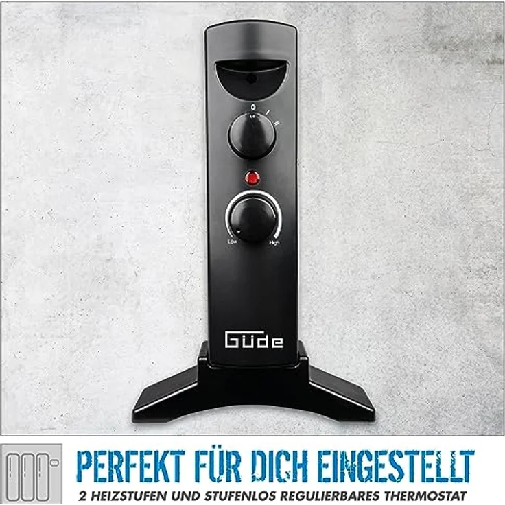 Güde Konvektionsheizgerät GKH 1200 Mica, 1200 W Heizleistung, 2 Heizstufen, stufenloser Thermostat, Überhitzungsschutz, effiziente lautlose Wärme für Räume bis 15 m³ – Bild 3
