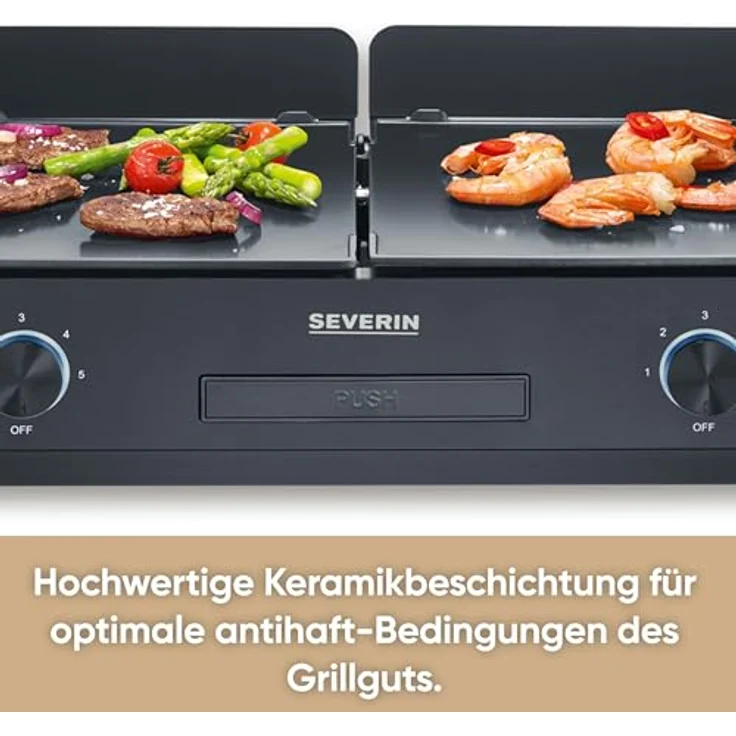 SEVERIN Tischgrill Plancha SUAVE, mit keramikbeschichteten Grillflächen, 5-Stufen-Regelung, bis zu 240°C, 2.200 W, schwarz – Bild 3