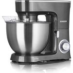 HEINRICHS Küchenmaschine Knetmaschine Teigmaschine Rührmaschine 1500W Küchengerät Rührbesen Knethaken Schneebesen 6 einstellbare Geschwindigkeiten XXL 8L Edelstahlschüssel geräuscharm ((Grau)