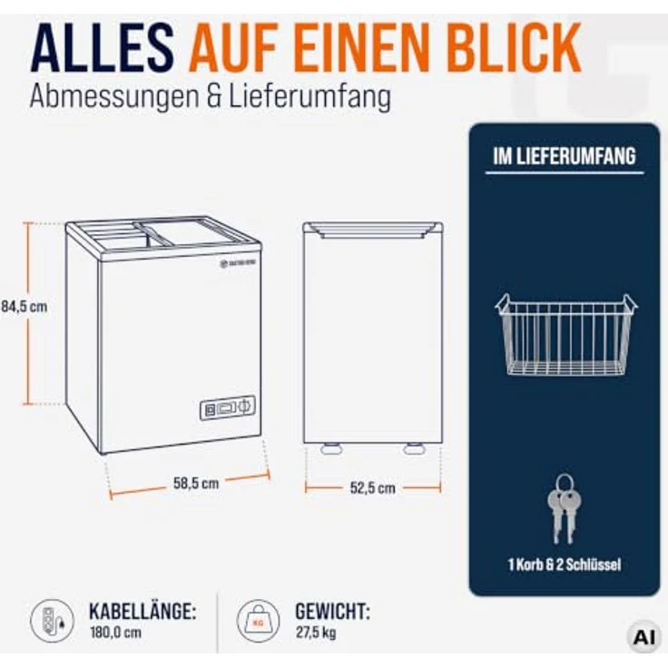 GASTROHERO Tiefkühltruhe ECO 100, 97 Liter mit Glasschiebedeckel und abschließbar, -18 bis -22 °C, geräuscharme statische Kühlung – Bild 5