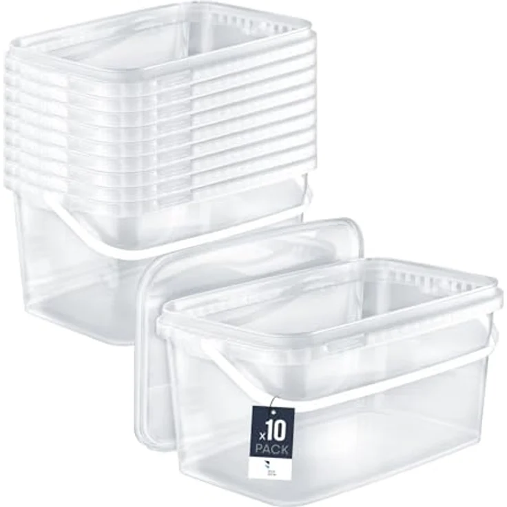 BenBow Rechteckiger Eimer mit Deckel mit Griff 5L, 10 Stk., Transparent BSR-, Luftdicht, Lebensmittelecht, BRC- – Bild 1