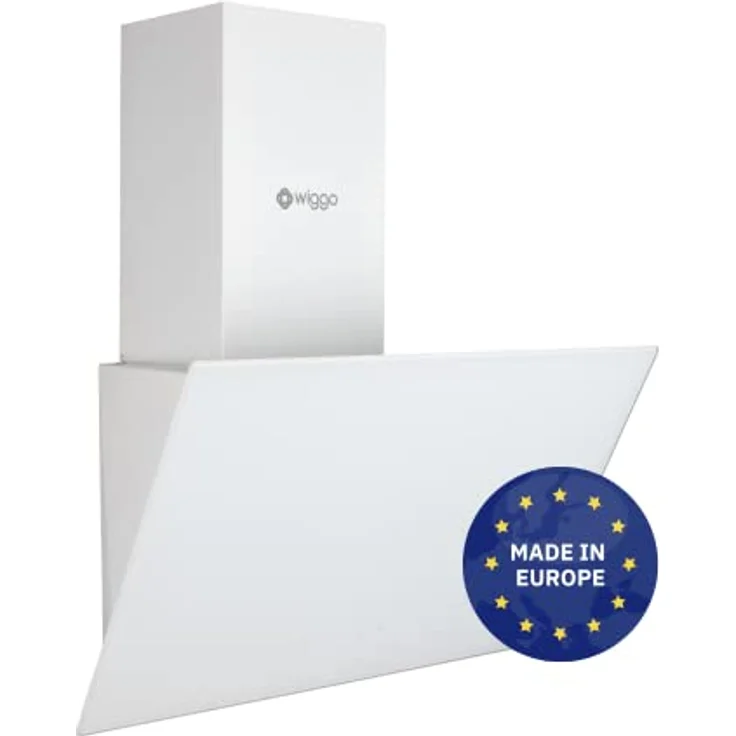 Wiggo Dunstabzugshaube 60cm kopffrei I Abluft Umluft Dunstabzug 300m³/h - LED Touch-Display 3 Stufen I Schräghaube inkl. Fettfilter & 2 x Kohlefilter I Abzugshaube mit Glasfront weiß – Bild 1