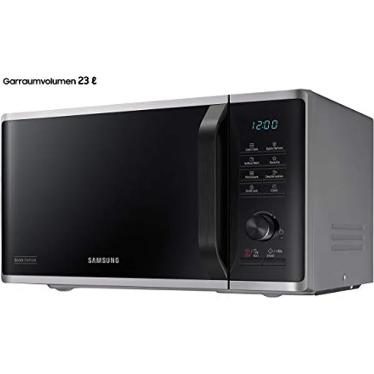 Samsung MW3500K MS2AK3515AS-EG Mikrowelle, Standgerät, 800 Watt, 23 Liter Garraum, 48,9 cm Breite, Kratzfester Keramik-Inneraum, QuickDefrost Auftauprogramme, silber, E-Commerce Verpackung – Bild 3