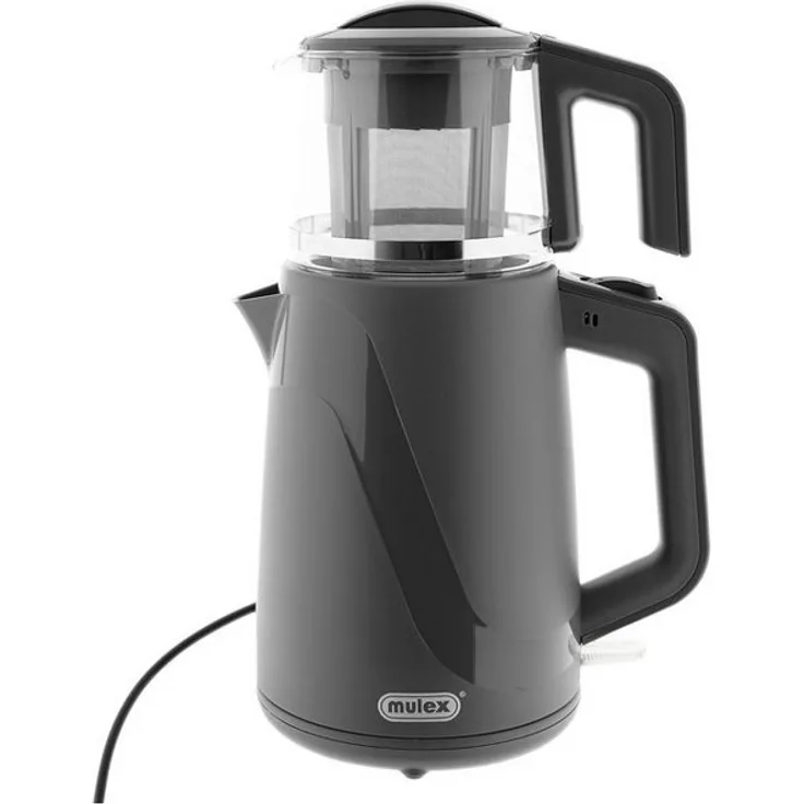 Mulex Tee Express 2-in-1 Wasser-/Teekocher, 1650W, 1L Teekanne + 2L Wasserkocher, grau, mit Energiesparmodus und abnehmbaren Teebehälter