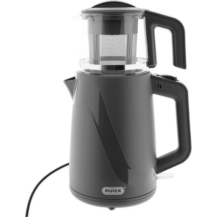 Mulex Tee Express 2-in-1 Wasser-/Teekocher, 1650W, 1L Teekanne + 2L Wasserkocher, grau, mit Energiesparmodus und abnehmbaren Teebehälter