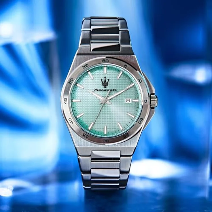 Maserati Speed Slim Herrenuhr, Analoge Uhr mit Quarzwerk, 40 mm, Silber/Hellblau, Datumsanzeige, 5 ATM wasserdicht – Bild 5
