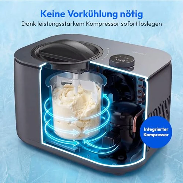 MEDION Eismaschine MD 16740, 1 L Kapazität, kein Vorkühlen notwendig, LED-Display mit Sensor-Touch, entnehmbarer Aluminium-Eisbehälter – Bild 3