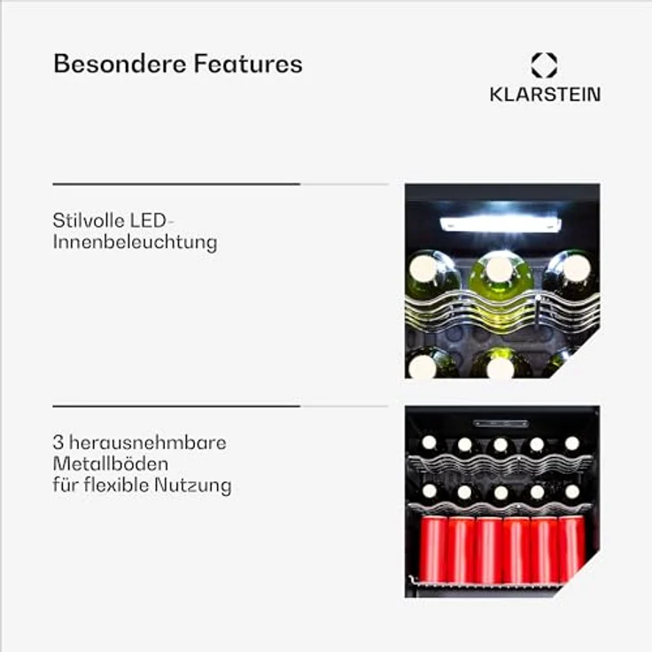 Klarstein Coachella 65 Getränkekühlschrank, 60 L, WLAN-fähig, LED-Beleuchtung, Edelstahl, Flüsterleise, 3-18 °C, Herausnehmbare Böden, Glastür – Bild 5