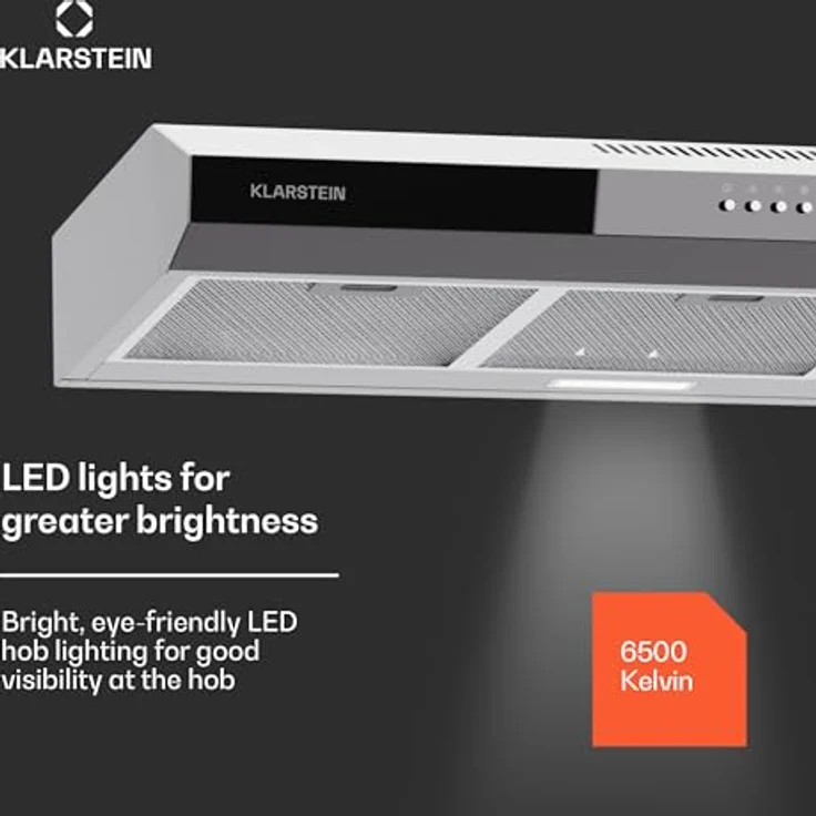 Klarstein Dunstabzugshaube 90cm, Abluft-Dunstabzugshaube mit Spülmaschinenfestem Filter aus Aluminium, Leise Abzugshaube Abluft, 200m³/h Luftstrom, Effiziente Wandhauben mit LEDs & Touch Controls – Bild 4