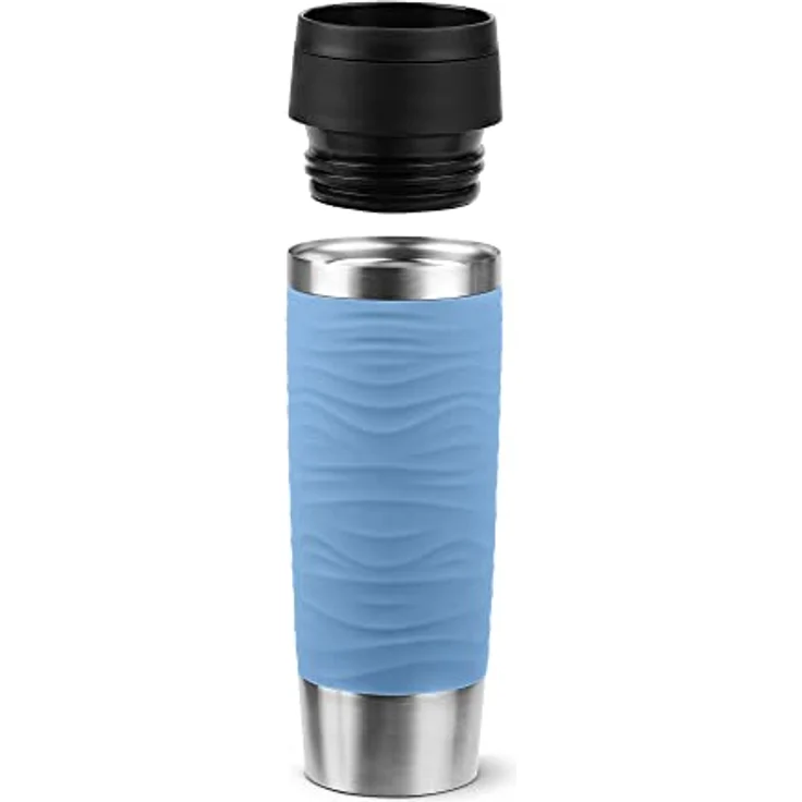 Emsa N20226 Travel Mug Wave Isolierbecher 0,5 Liter | neuer Komfort-Schraubverschluss | Edelstahl | 6h heiß und 12h kalt | 100% dicht | spülmaschinenfest | 360°-Trinköffnung | Pastellblau – Bild 2