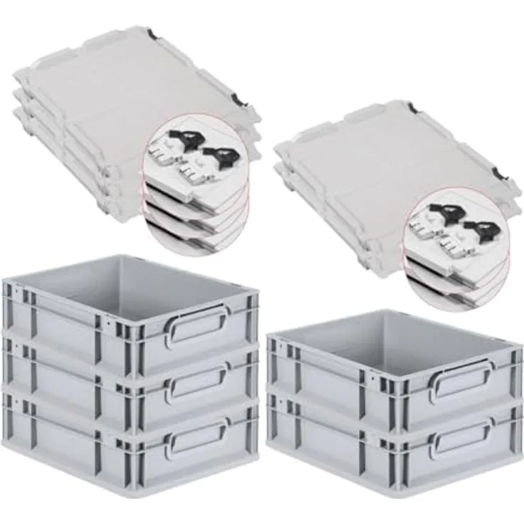 PROREGAL Eurobox NextGen Economy, SuperSparSet 5x mit Scharnierdeckel, Schwarz, 11 Liter, HxBxT 12x30x40cm, lebensmittelecht, stapelbar