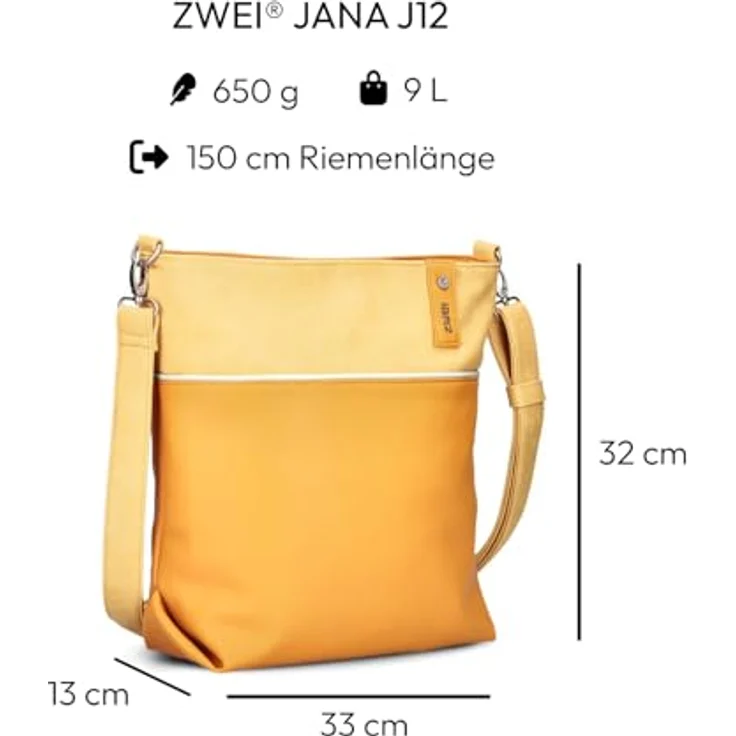 Zwei Umhängetasche J12 Sunny (senfgelb/gelb), Set mit Schulterriemen, Zipperfächern, DIN A4 geeignet – Bild 3