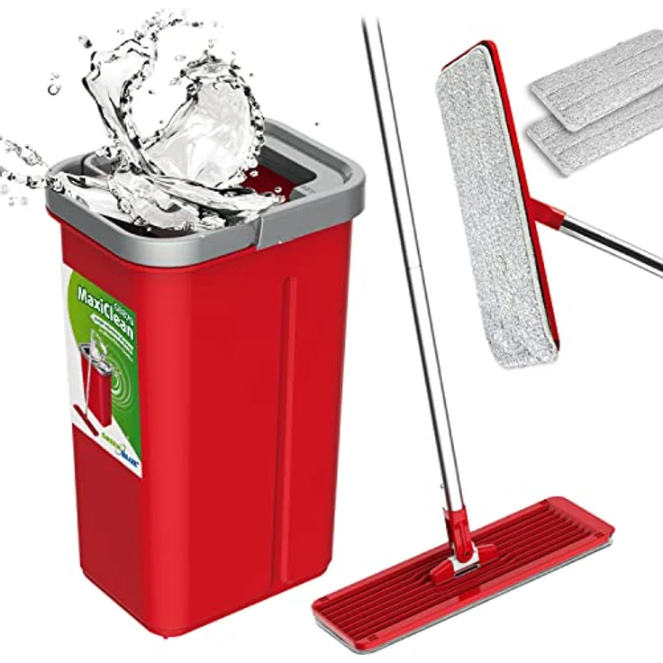 Green Blue GB870 MaxiClean Flachmopp Set mit 2 in 1 Putzeimer 5,7L Wischmop Set Bodenwischer Mopp Mop Reinigungssystem Reiniger 360° Drehbarer Moppkopf (Flach-Mopp und Eimer Set + 2x Ersatzbezüge) – Bild 1