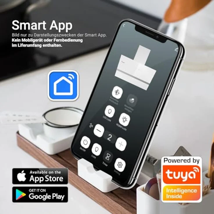 KKT KOLBE Dunstabzugshaube EASY6005WM, 60 cm, 782 cbm/h Umluft/Abluft, Kopffrei, Weiß Glas, Smart WiFi App, RGBW-LED-Beleuchtung, Energieeffizienzklasse A+++ – Bild 3