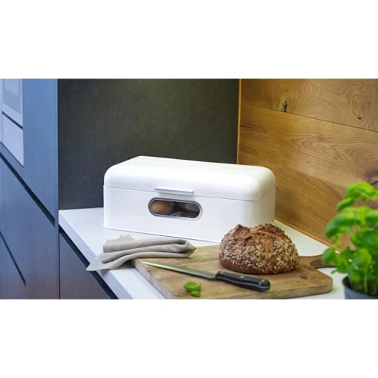 ECHTWERK Retro-Brotkasten aus Metall mit Sichtfenster, platzsparende Aufbewahrungsbox in Weiß, 42,5 x 23,8 x 17 cm – Bild 5