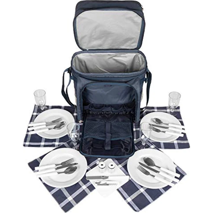 Anndora Picknicktasche Kühltasche inkl. Zubehör 4 Personen 29 Teile, navy, blau weiß – Bild 7