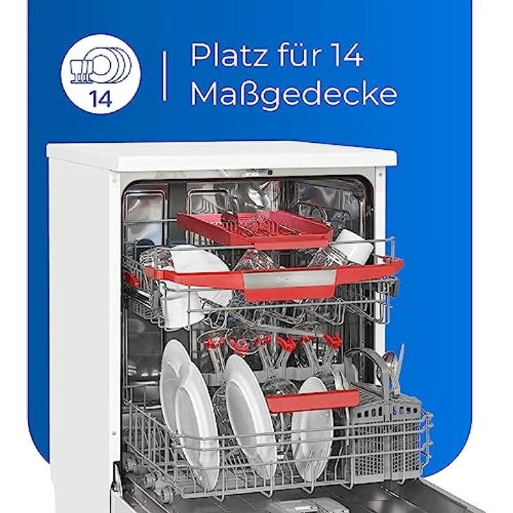 Exquisit Geschirrspüler GSP9614-030B weiss | Spülmaschine freistehend 60cm | AquaStop | Auto-Door-Open | Geschirrspülmaschine flexible Besteckschublade – Bild 4
