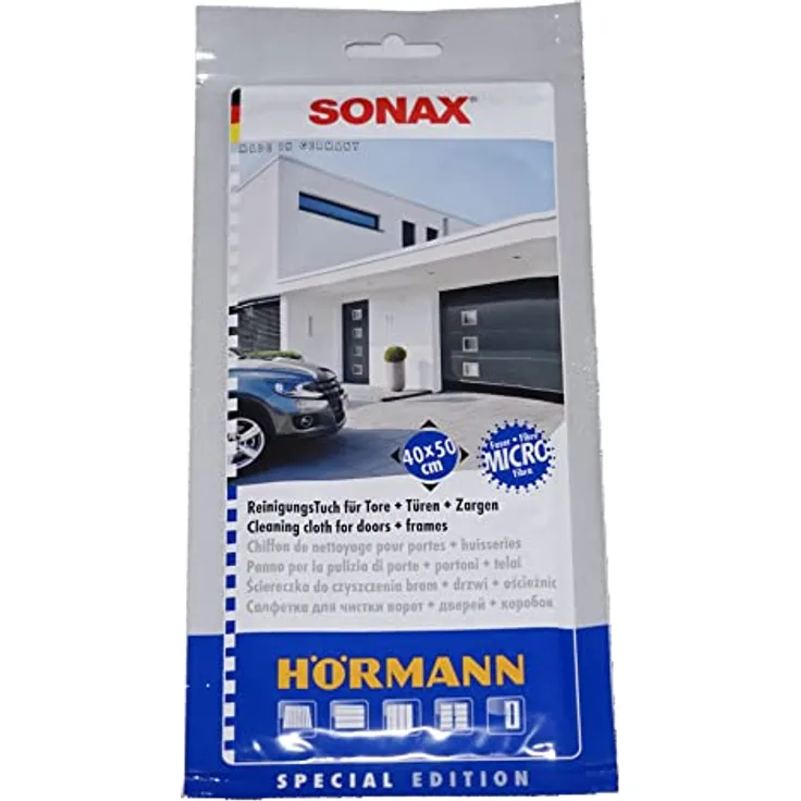 Hörmann Sonax Reinigungstuch, Mikrofasertuch mit Reinigungsmittel, 40x50 cm, streifenfreie Reinigung, weiß
