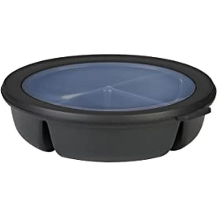 Mepal – Bento-Schüssel, Multischale mit 3 Fächern, rund Cirqula – Frischhaltedose luftdicht – Mahlzeiten getrennt aufbewahren – Meal-Prep-Boxen & Vorratsdosen – 250 ml, 250 ml & 500 ml – Nordic black – Bild 1