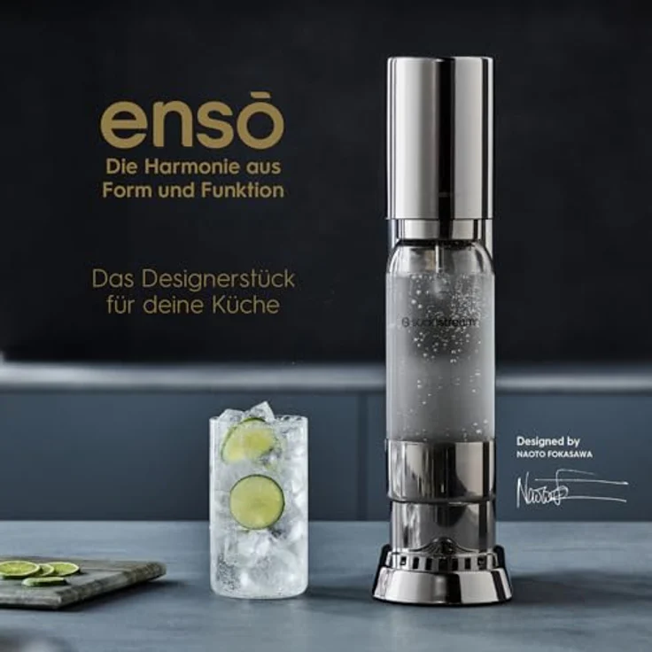 SodaStream® enso™ Premium Wassersprudler | Edelstahl-Design von Naoto Fukasawa | inkl. 1 L BPA-freie Flasche & Reinigungstuch | Einfaches CO2-Wechsel-System, Silber – Bild 4