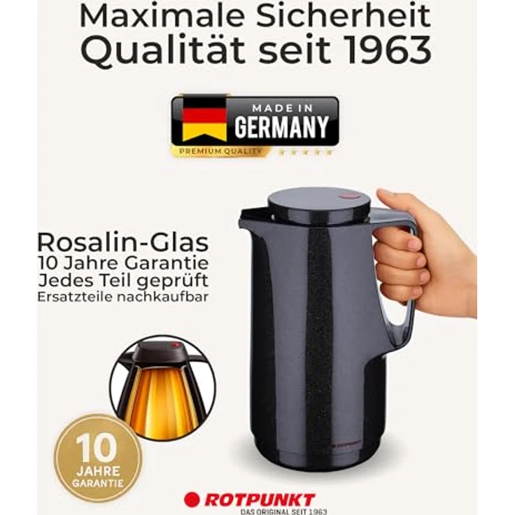 Rotpunkt 760-16-05-0 Isolierkanne 760 1,0L in Schwarz, Edelstahl, 20 x 10 x 10 cm – Bild 4