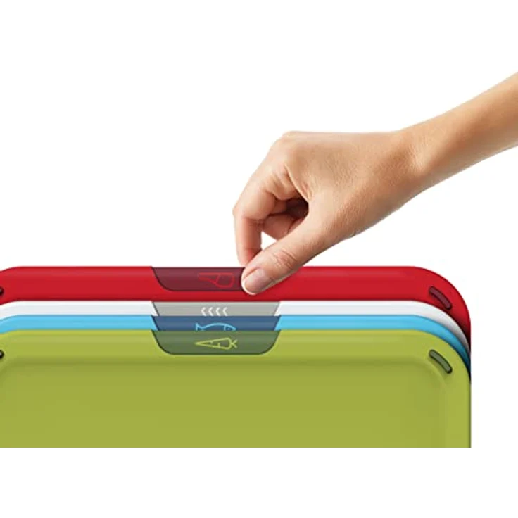 Joseph Joseph Duo Icon, 4-teiliges farbcodiertes Schneidebrett-Set mit Aufbewahrungsständer zur Vermeidung von Kreuzkontaminationen, Multicolour – Bild 2