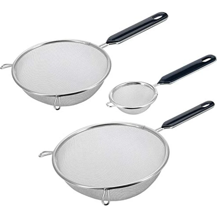Westmark Sieb-Set 3tlg., Teesieb ø 7 cm + Haushaltssieb ø 16 cm + 20 cm, Traditionell, Kunststoff/Rostfreier Edelstahl, Silber/Schwarz 128122E6 – Bild 1