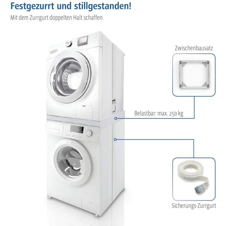 Xavax Zwischenbaurahmen universal (Verbindungsrahmen für Waschmaschine und Trockner, Zwischenbausatz inkl. Zurrgurt) weiß – Bild 5