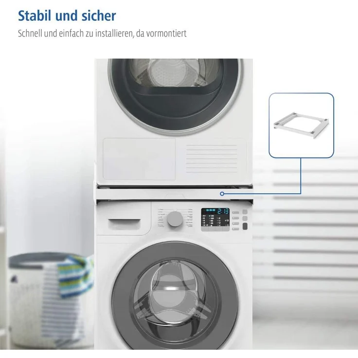 Xavax Zwischenbaurahmen universal (Verbindungsrahmen für Waschmaschine und Trockner, Zwischenbausatz inkl. Zurrgurt) weiß – Bild 7